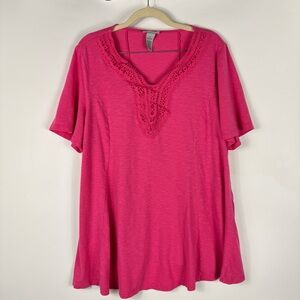 Catherines Women's Plus Size Crochet Swing Tunic Pink Size 1X 18/20W